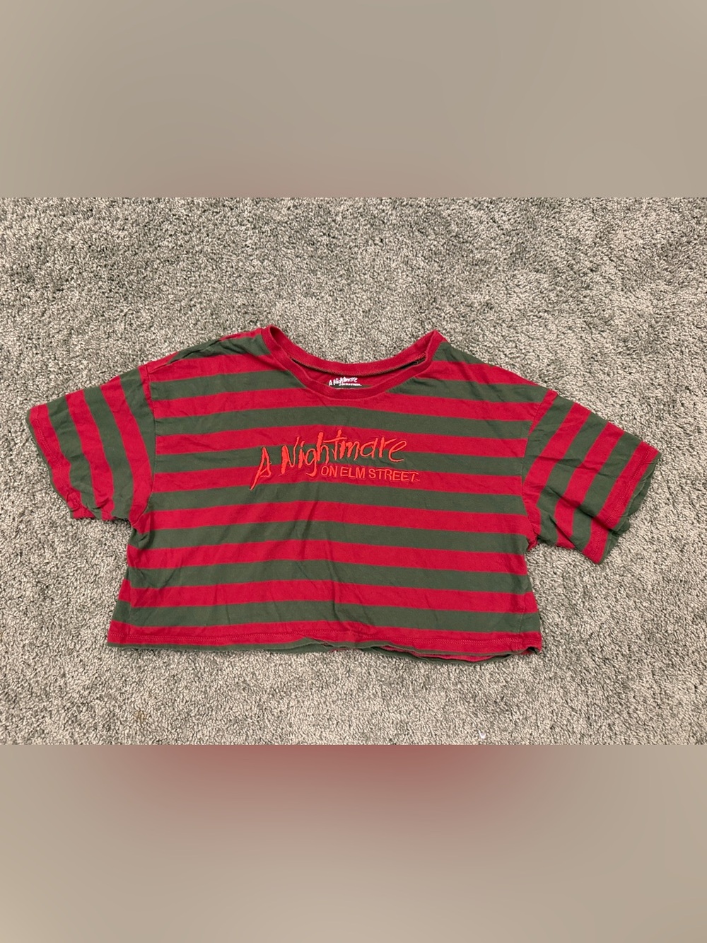 A Nightmare on Elm Street Red & Green Striped Crop Top